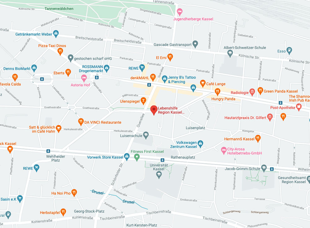 Karte von Google Maps mit Lage der Lebenshilfe Region Kassel